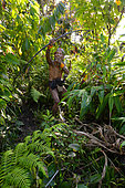 Mentawai hunter Siberut in forest, Mentawai, Indonesia