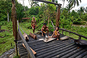 Mentawai boys and chikens, Siberut, Mentawai, Indonesia