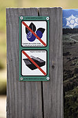 Logos limited picking of blueberries and ban combing, information post at the start of the hiking trail in the Tanet-Gazon du Faing Nature Reserve, Hautes-Vosges, France
