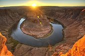 Horseshoe Bend or King Bend, a meandering bend of the Colorado River, at sunset, Page, Glen Canyon National Recreation Area, Arizona, United States of America, USA, North America