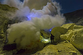 Indonesia, Java Island, East Java province, Kawah Ijen volcano, sulfur flames