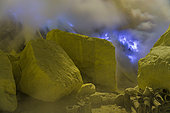 Indonesia, Java Island, East Java province, Kawah Ijen volcano, sulfur flames