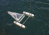 Plankton neuston net. These types of nets are towed at the surface to sample neuston. Neuston are those organisms associated with the water surface, where they are supported by surface tension. The net itself is terminated in a bottle or jar where plankton collected. Portugal