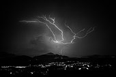 Lightning over the Mont du Chat, Jura Mountain, Savoie, France
