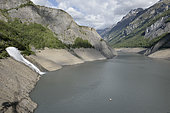 Lake of retention of the dam of Chambon, in 2014, during the works of reinforcement, Alpes, France