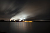 Cattenom nuclear power plant in the night, Moselle, France