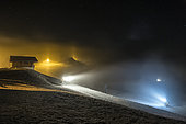 Operating Ice cannon on a ski slope, Haute-Savoie, Alps, France