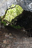 Speleological tourism, Cave of volcanic lava. Island of Pico. Azores. Portugal