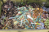 Pile of compost in a garden in spring, France