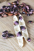 Seeds of 'scarlet runners' beans on a table