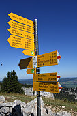 Hiking trail sign, Le Creux du Van, Switzerland