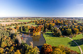 Balaine Arboretum in autumn, aerial view,, Arboretum of Balaine, Villeneuve-sur-Allier, Allier, France