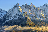 Les Aiguilles de Chamonix in autumn from Les Cheserys, in the Aiguilles Rouges mountain range, Haute Savoie, Mont Blanc Massif, Alps, France