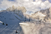 Snowmaking, Autrans ski resort, Meaudre, Massif du Vercors, Alps, France