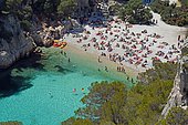 Tourists at beach with turquoise water, Calanque d'en Vau, Calanques National Park, Provence, France, Europe
