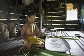Woman preparing sago, Baitari, 38 years old, Pulau Siberut, Sumatra, Indonesia