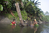 Women fishing with landing net, Pulau Siberut, Sumatra, Indonesia
