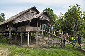 Children going to class in Sekolah Patas, unofficial school, non governmental, Pulau Siberut, Sumatra, Indonesia