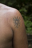Clan tattoo on the shoulder, Pulau Siberut, Sumatra, Indonesia