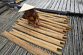 The Honey Nights. The making of honey boards or tikung in the village of Lubak Mawang. The boards are cut and then their lower surface is rubbed with wax to increase the chances of attracting the swarms. Borneo, Indonesia
