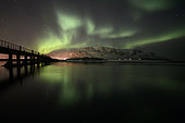 Aurora borealis and bridge in the Skagafjordur Fjord, Iceland.