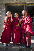 Portraits of three characters representing the monkeys of wisdom
