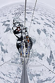The passage we did on the ice with our sailing boat photographed from the top of the mast,, Spitsbergen, Svalbard, Norwegian archipelago, Norway, Arctic Ocean
