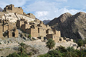 Old village of Dee Ayn on a marble hill above a banana plantation, Asir Mountains, Saudi Arabia