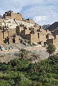 Old village of Dee Ayn on a marble hill above a banana plantation, Asir Mountains, Saudi Arabia