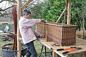 Making off a Wicker coffin for organic funeral