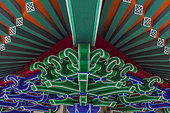Decorations of a roof, Buddhist Temple, Hong Kong, China