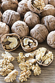 Harvest walnut from a walnut tree, summer, Moselle, France