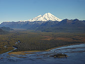 Aerial view of Mount Iliamna (or Iliamna Volcano) and Chisik Island South Central Alaska. United States of America (USA).