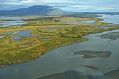 Vue aérienne du Mont Susitna. Golfe de Cook. Centre-sud de l'Alaska. USA
