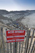 Access fordidden to the beach, Dune retreat and dumping of plastic waste by the sea, following the storm Eleanor on the Côte d'Opale in winter, Wissant, France