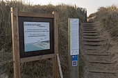 Public information panel about the preservation of the dune cord, winter, Wissant, France