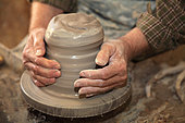 Piece of clay worked on a lathe by a potter, Martine Gilles and Jaap Wieman, Village of Brantes, Provence, France