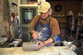 Potter working a piece of clay, Martine Gilles and Jaap Wieman, Village of Brantes, Provence, France