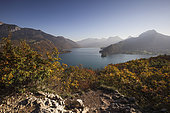Annecy Lake in autumn, Roc de Chère Nature Reserve, Haute-Savoie, Alps, France