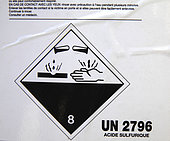 Canister containing sulfuric acid; corrosive acronym