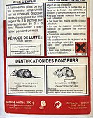 Products for the destruction of rats, harmful acronym, France
