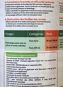 Glyphosate weed killer label, France