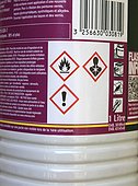 Product Label Containing Solvents, Flammable / Harmful Acronyms, Hazardous and Irritant / Health Hazard Product, France