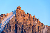 Aiguille du Midi (3842 m) and the Cosmic refuge, Mont Blanc massif seen from Aiguilles Rouges, Alps, Haute Savoie, France