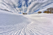 Snow ravine around a sinkhole, Plateau d'Font d'Urle, Sensitive Natural Area, Bouvante, Massif du Vercors, Drome, France