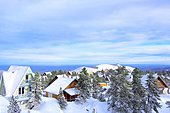 Traditional chalets, Real estate in ski and winter sports resorts in mountain areas, La Pierre Saint Martin ski resort, Arette commune (64), Pyrenees, France