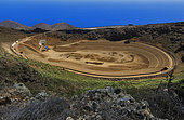 Construction of the upper water tank (year 2010), Central hydroelectric reservoir of Gorona del Viento El Hierro, Island of El Hierro, Canary Islands.