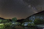 Milky Way and river at night,Gredos Regional Park, Ávila, Spain