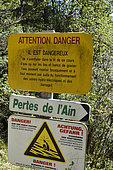 path panels, gorges of Pertes de l Ain, Bourg de Sirod, Jura, France