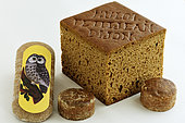 Specialties of the city : Mulot and Petitjean spice breads, with the cut, Nonnette de Dijon, Owl figurine, gingerbread, Dijon blackcurrant, Dijon, Cote d Or, France